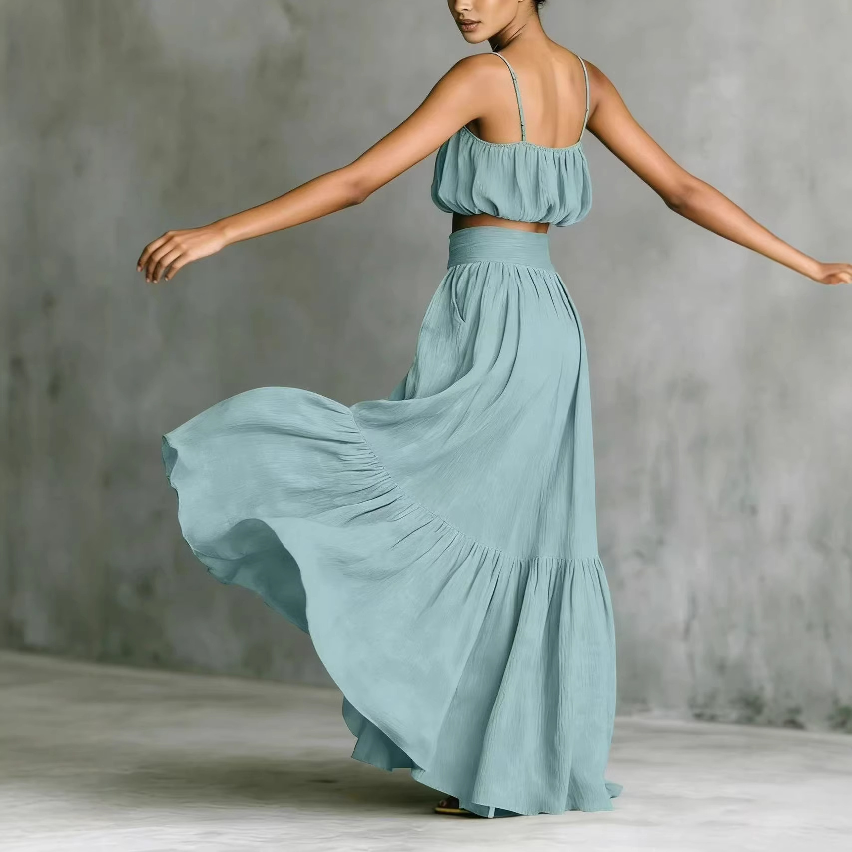 Boho Summer Beach Maxi Dress - Women Summer 2 Piece Outfits Ruched