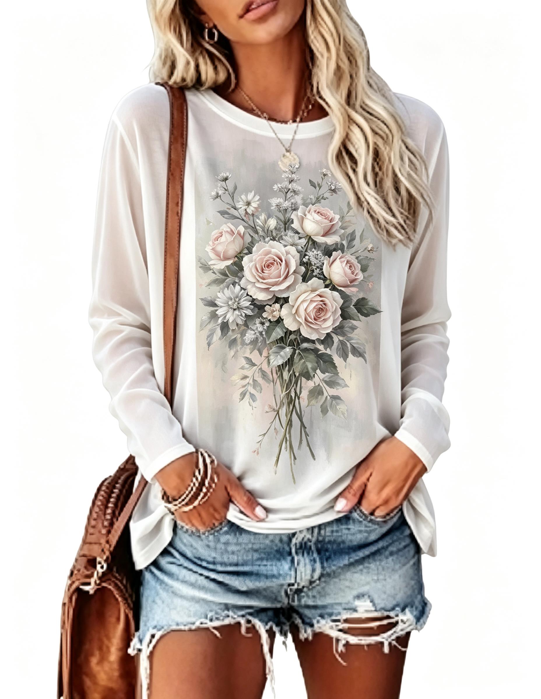 Women Long Sleeve T‑Shirt Vint - Blouses 评论和价格