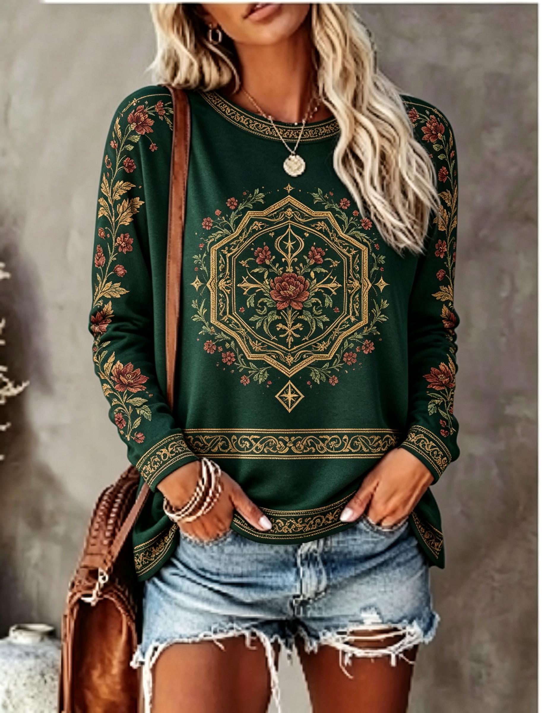 Women Crew Neck Long Sleeve T‑ - Blouses 评论和价格