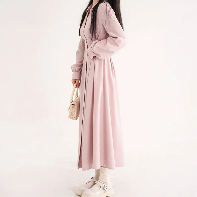 Korean Style Women V Neck Shir - Korean Style A Line Shirt Dress 评论和价格