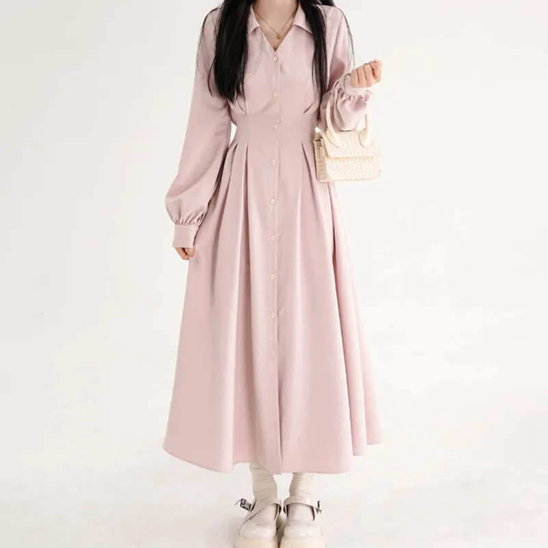 Korean Style Women V Neck Shir - Korean Style A Line Shirt Dress 评论和价格