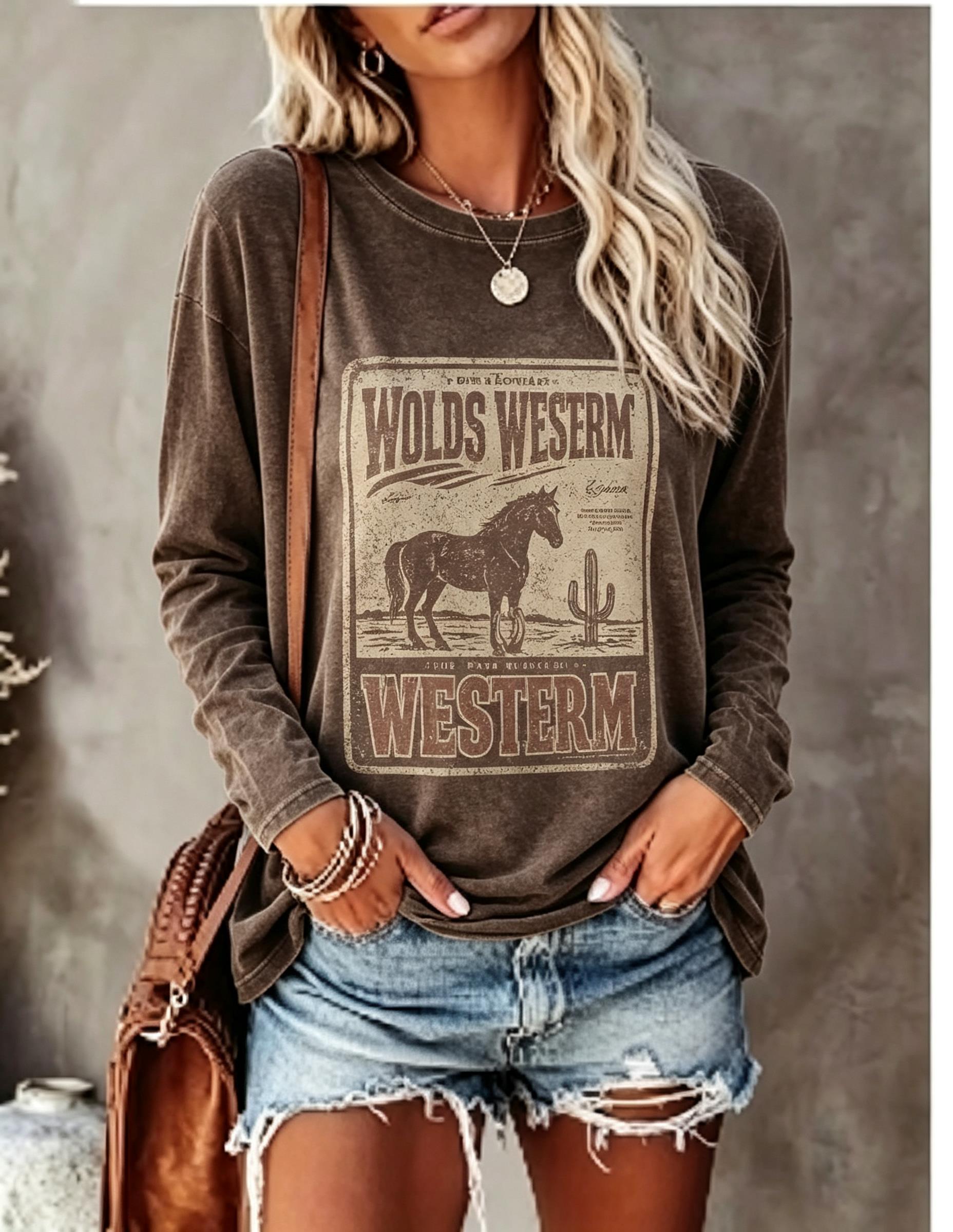 Women Long Sleeve T Shirt Vint - Blouses 评论和价格